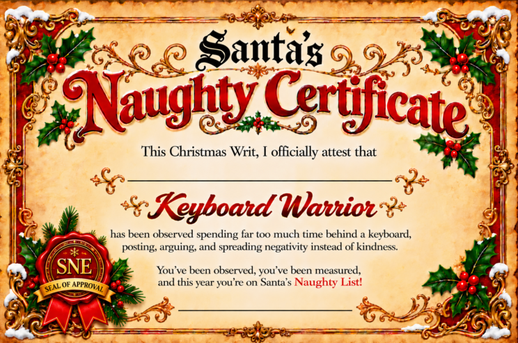 Specialty Naughty Certificate